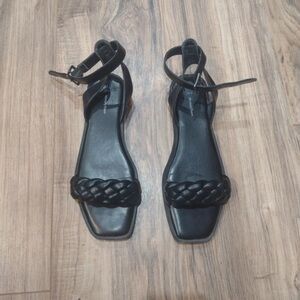 Black Square-Toe Sandals with Ankle Laces